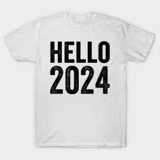 Hello 2024 - Text Style Black Font T-Shirt